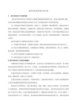 成本改善行动计划