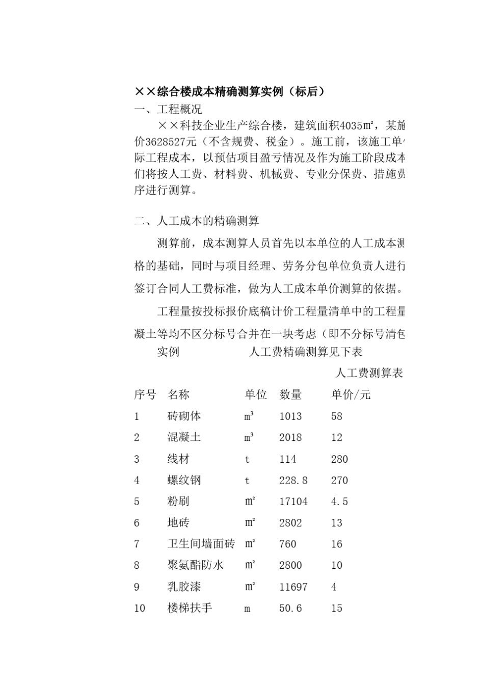 成本测算实例(标后)_第1页