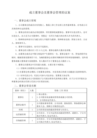 成立董事会及董事会管理的议案