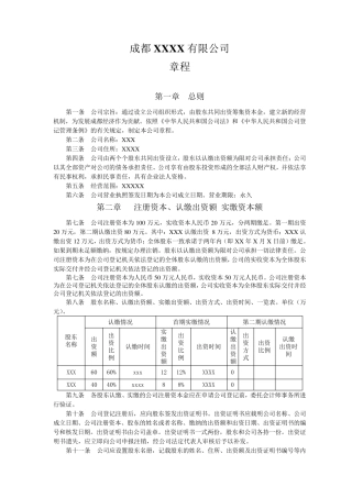 成都公司章程及股东会决议模板