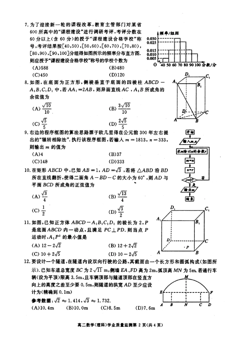 成都市2015~2016学年高二数学上期期末考试试卷及答题卷(理科,含答案)_第2页