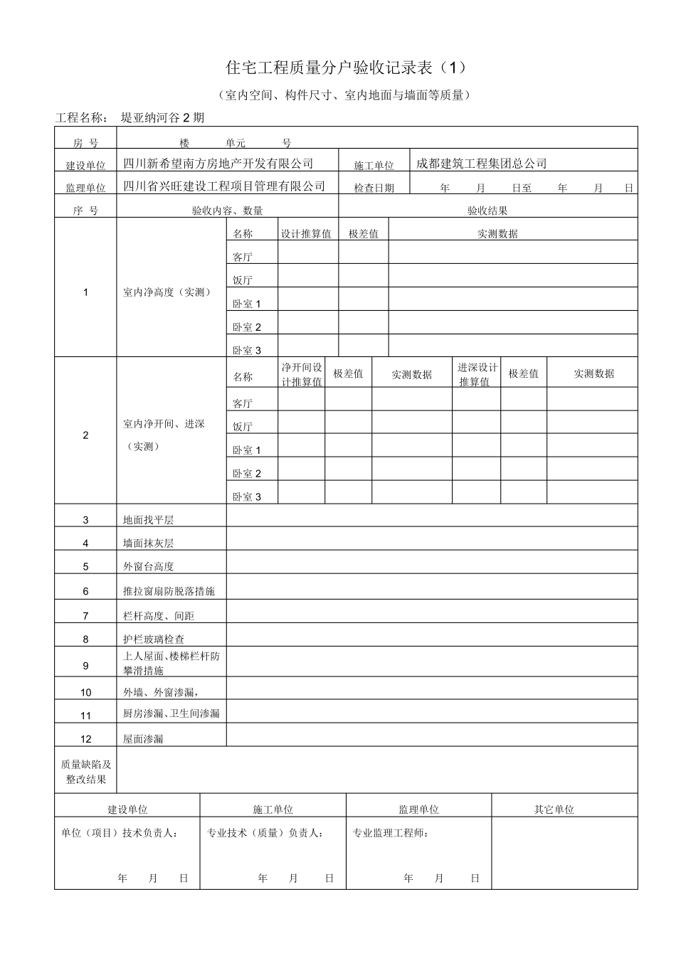 成都市住宅工程质量分户验收记录表(第二版修改)_第1页