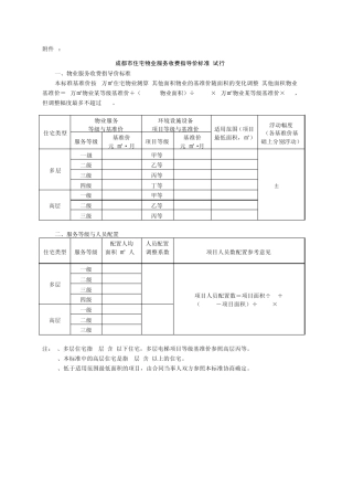 成都市住宅物业服务收费指导价标准