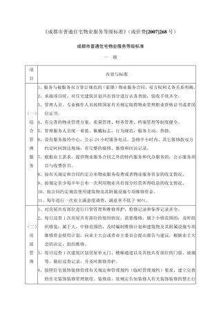 成都市普通住宅物业服务等级标准