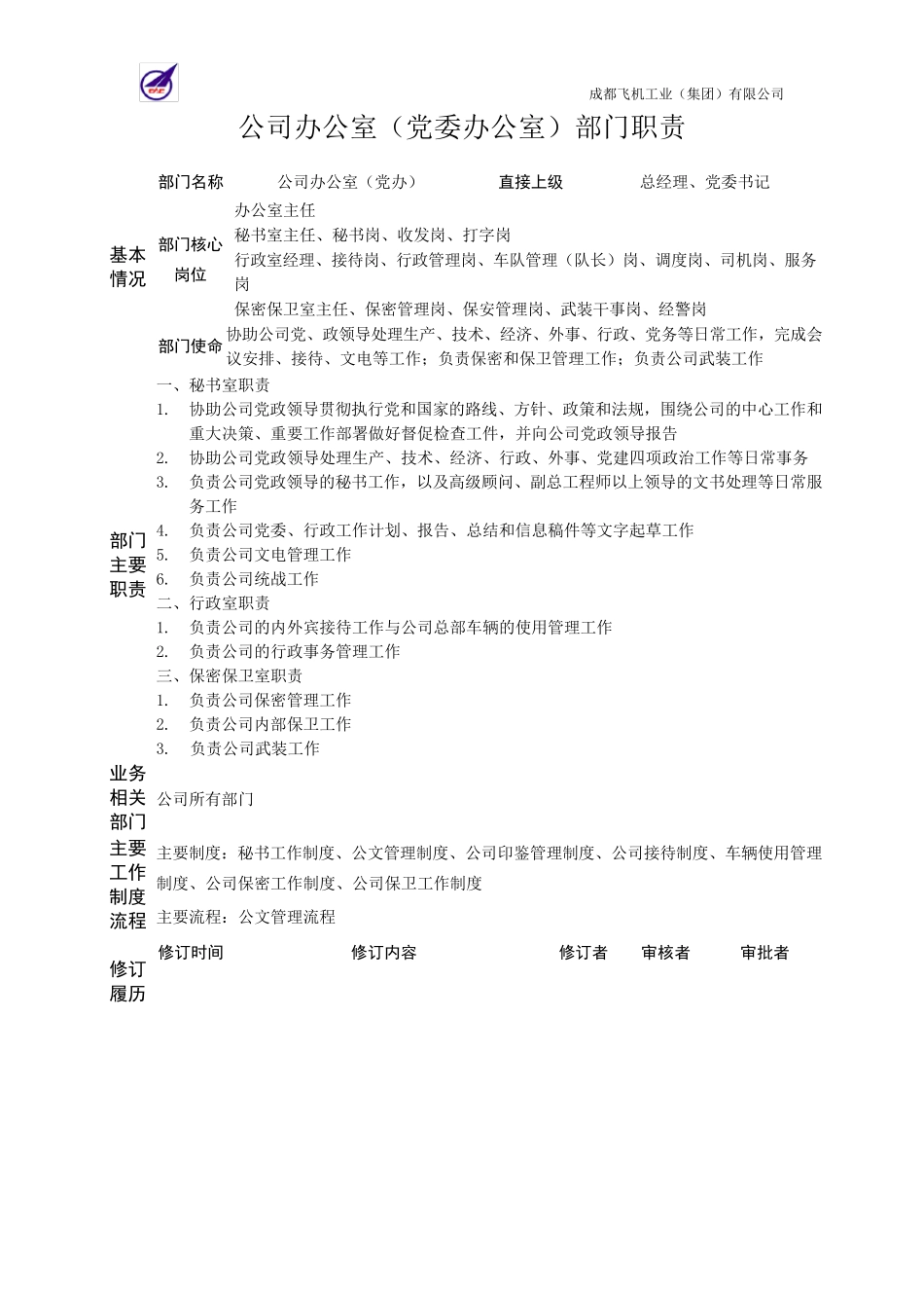 成飞集团总部职能部门职责说明书_第3页