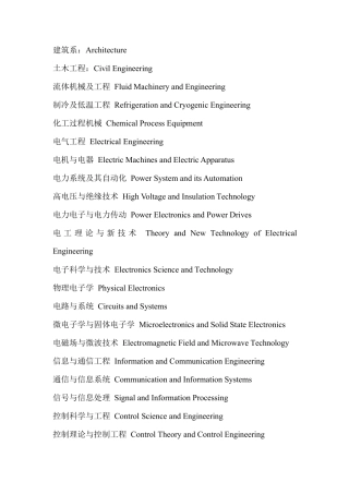 我国一二级学科中英文名对照表