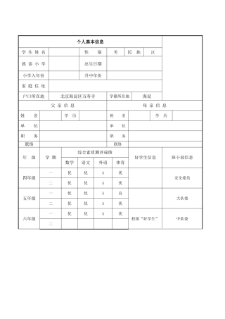 2025年小升初个人简历模板