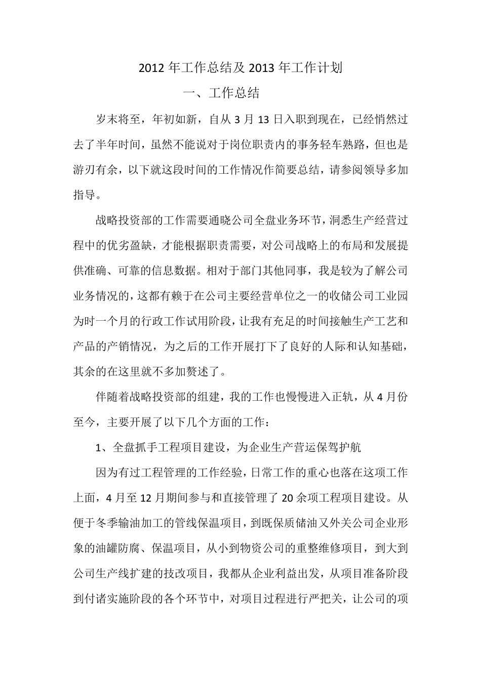 战略投资部工作总结及明年工作计划_第1页