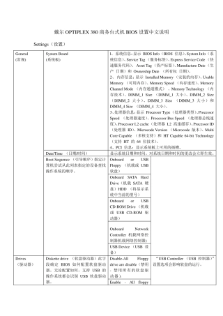 戴尔OPTIPLEX380商务台式机BIOS设置中文说明