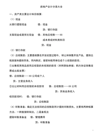 房地产会计分录大全