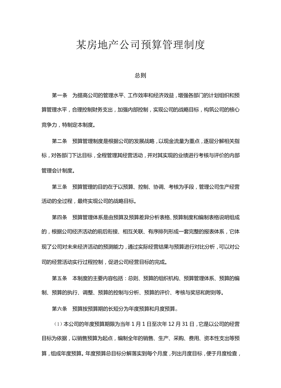 房地产制度管理某房地产公司预算管理制度_第1页
