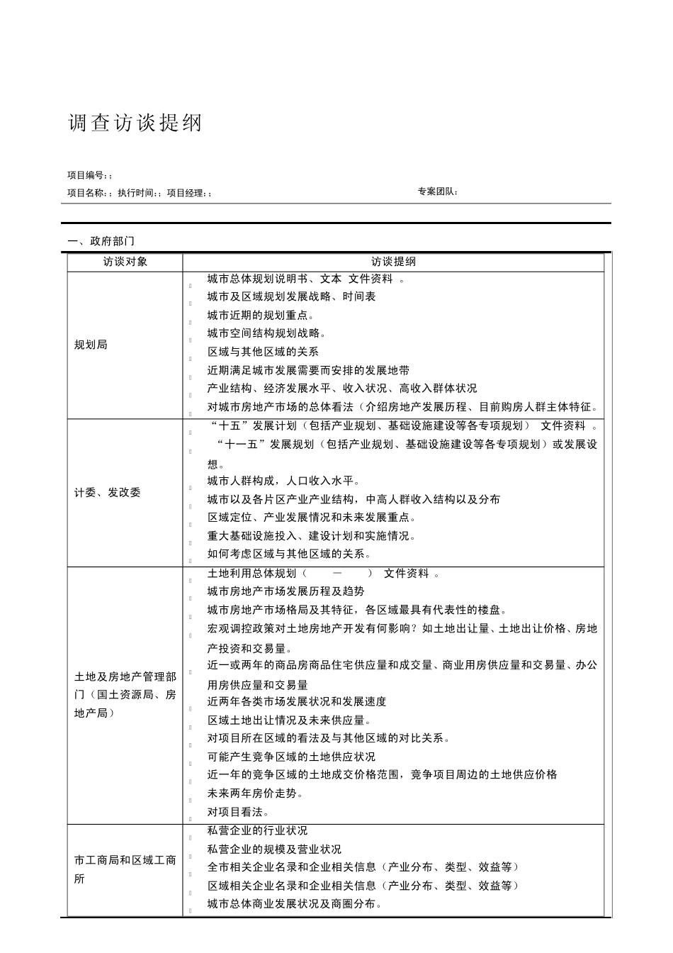 房地产市调访谈提纲_第1页