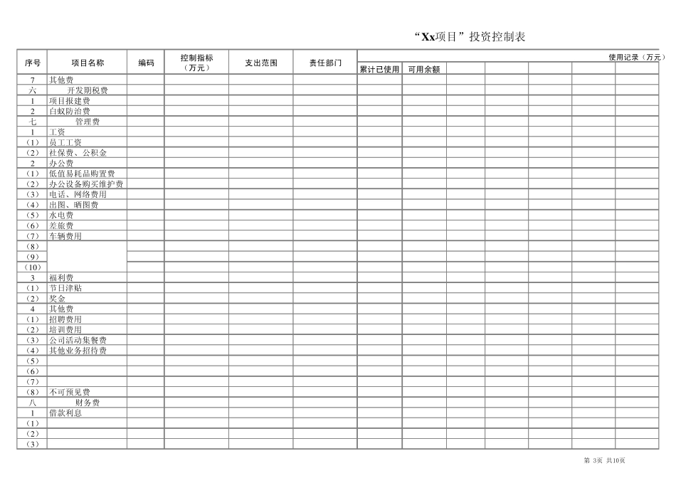 房地产开发企业成本核算明细科目汇总房地产项目投资控制表_第3页