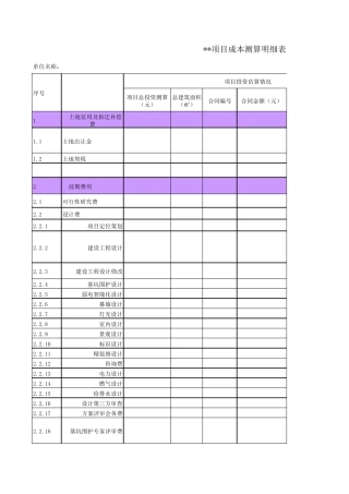 房地产开发成本测算明细表