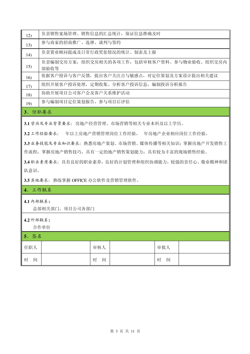 房地产项目公司营销部职务说明书_第3页