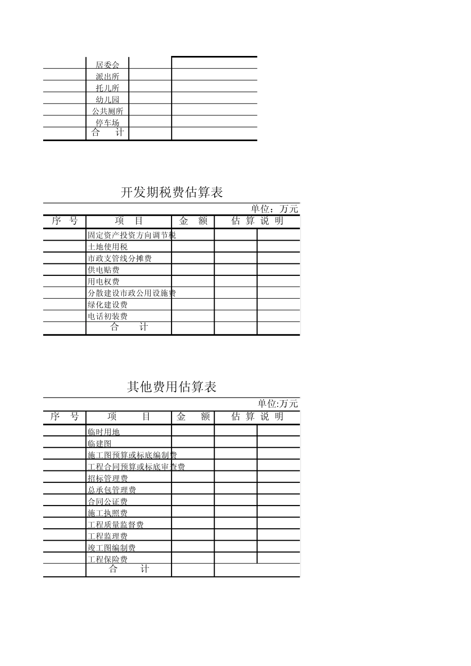 房地产项目投资估算各种表格_第3页