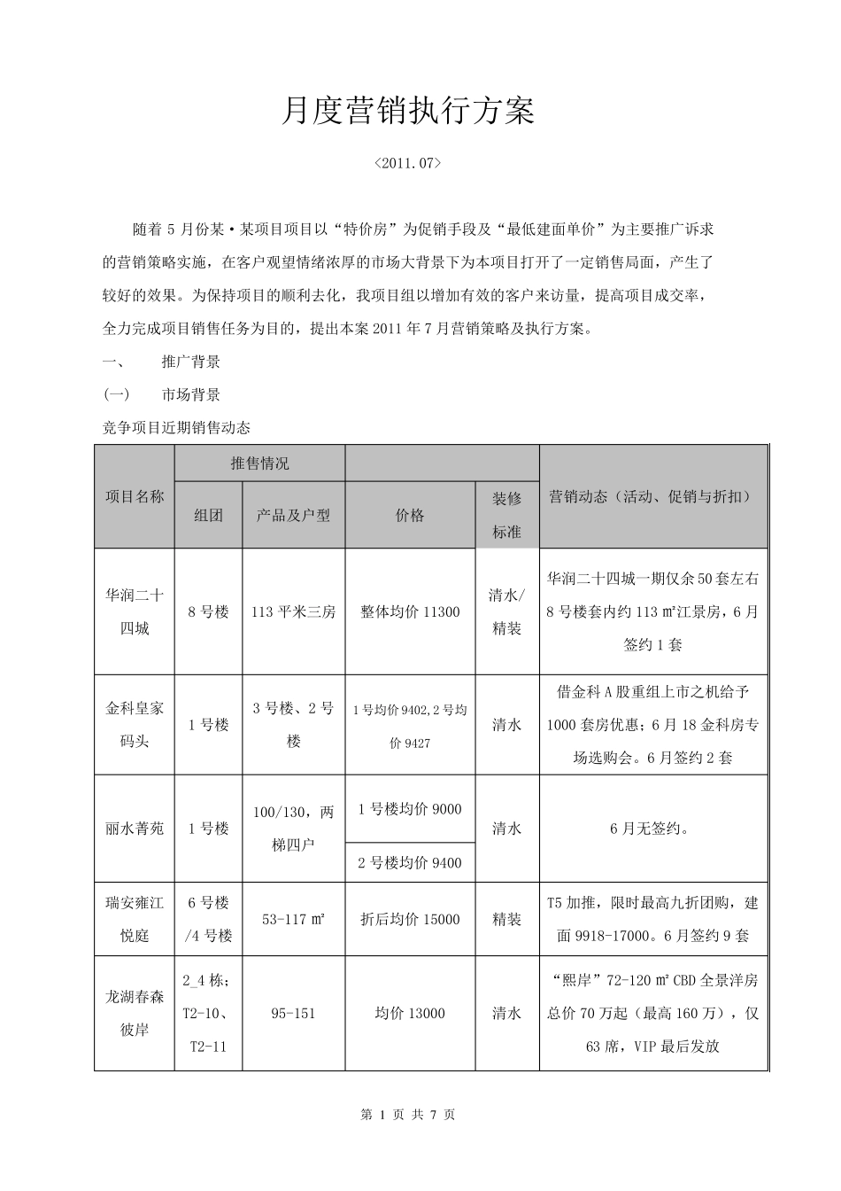 房地产项目月度营销方案_第1页