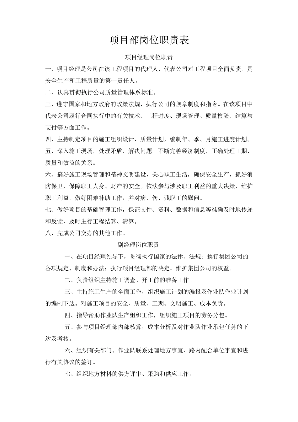 房地产项目部各岗位及职责_第1页