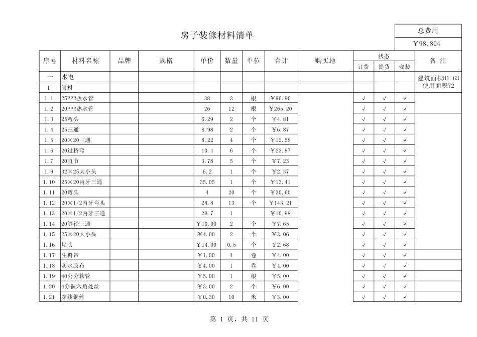 房子装修材料清单_第1页