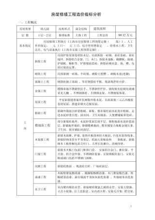 房屋修缮工程造价指标分析