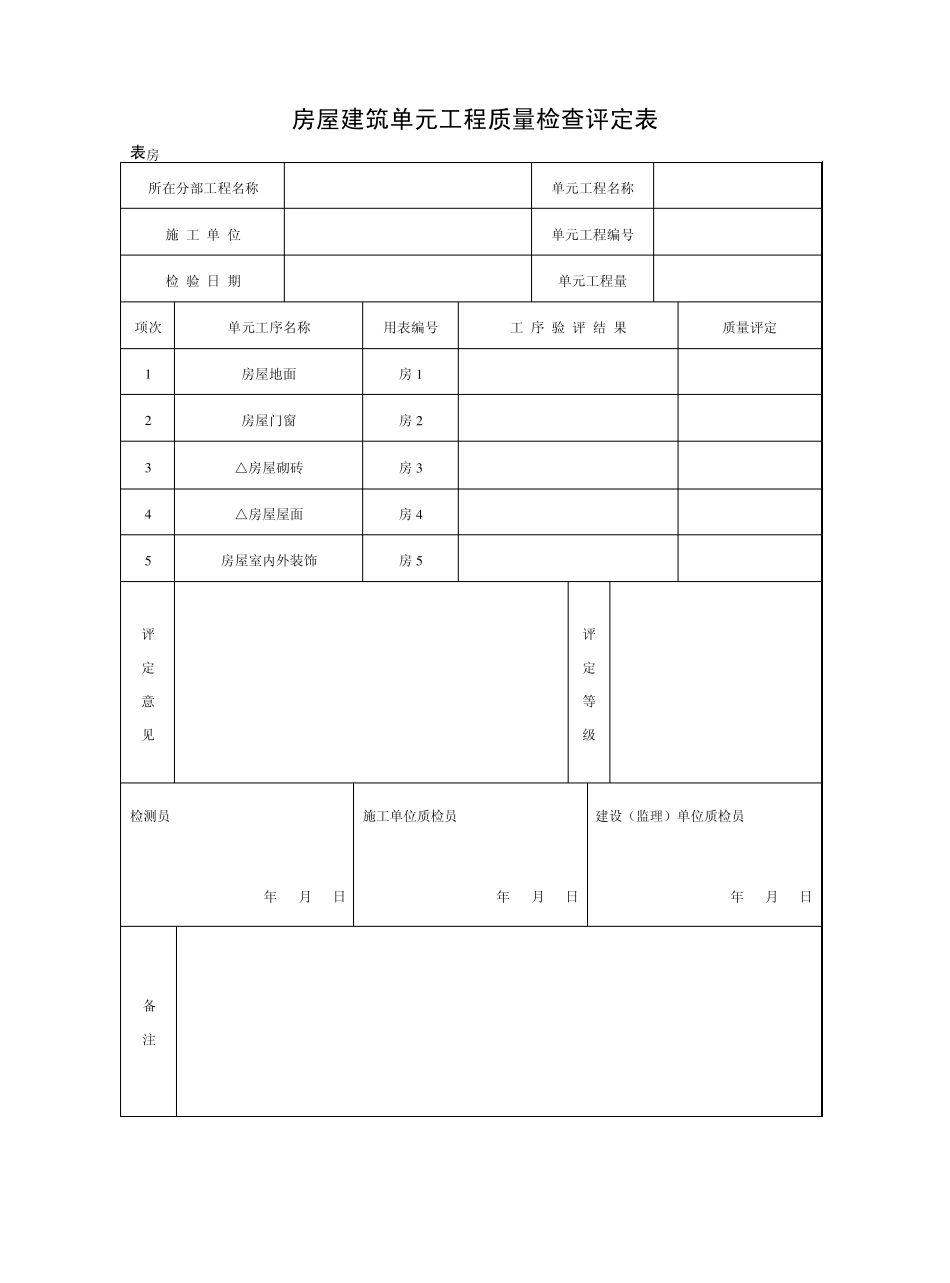 房屋建筑单元工程质量检查评定表6_第1页