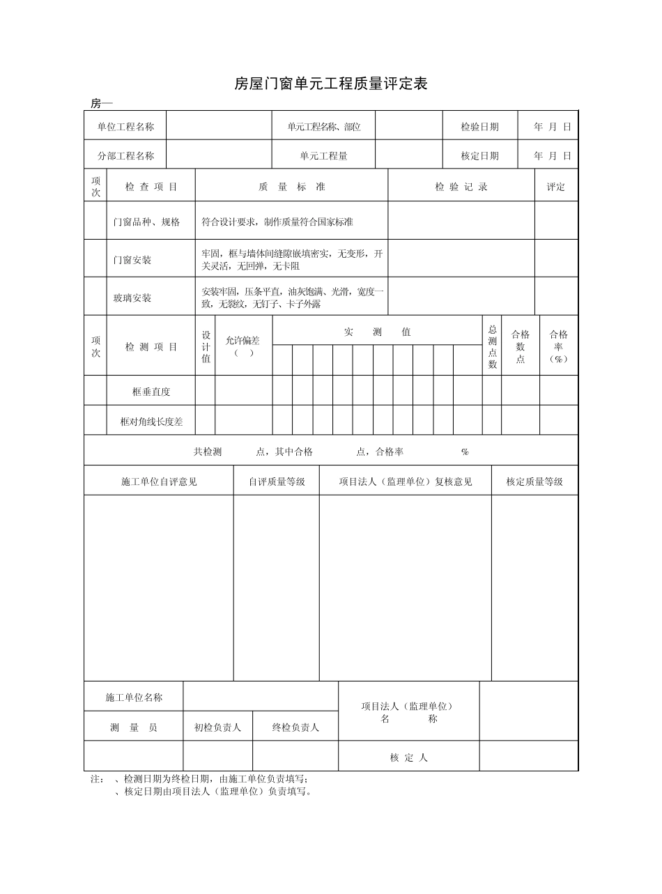 房屋建筑单元工程质量检查评定表6_第3页