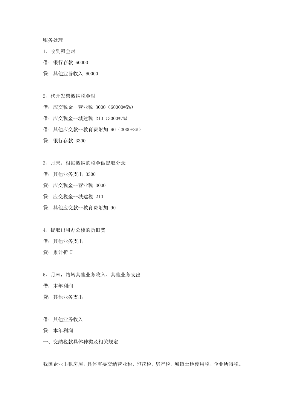 房屋租赁收入账务处理百度文库_第1页