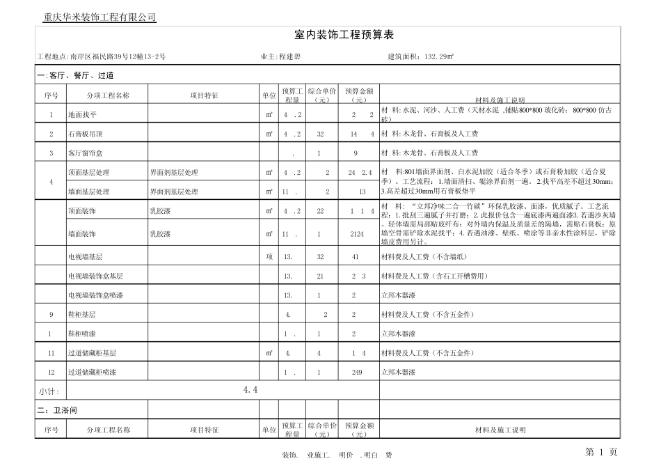 房屋装修预算表1_第1页