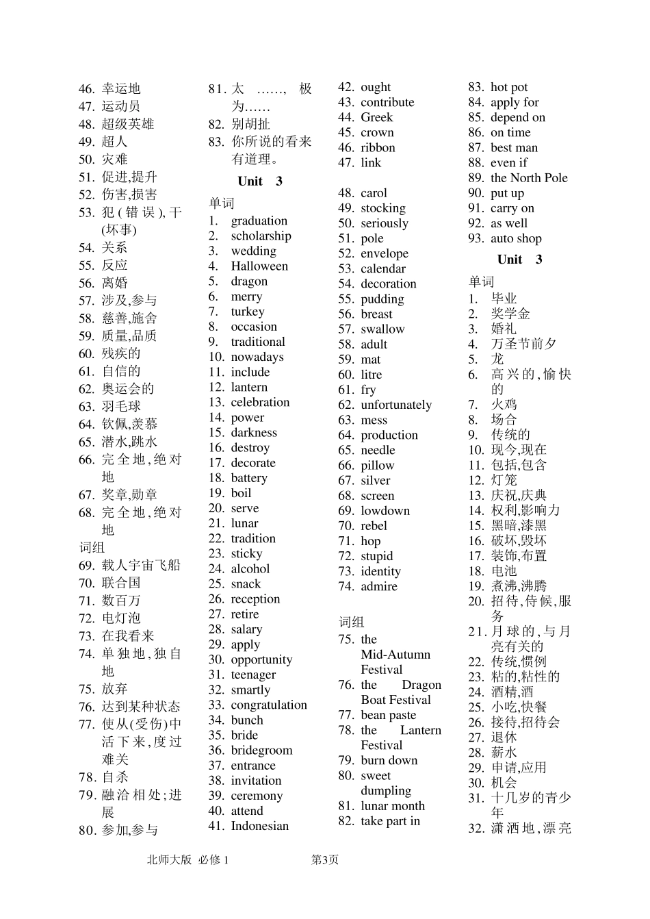 所有(必修1选修11)北师大版高中英语单词及短语_第3页