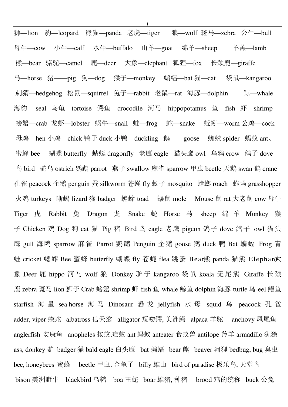 所有动物的单词_第1页