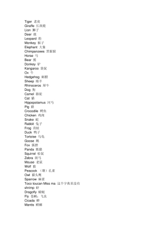 所有动物的英文