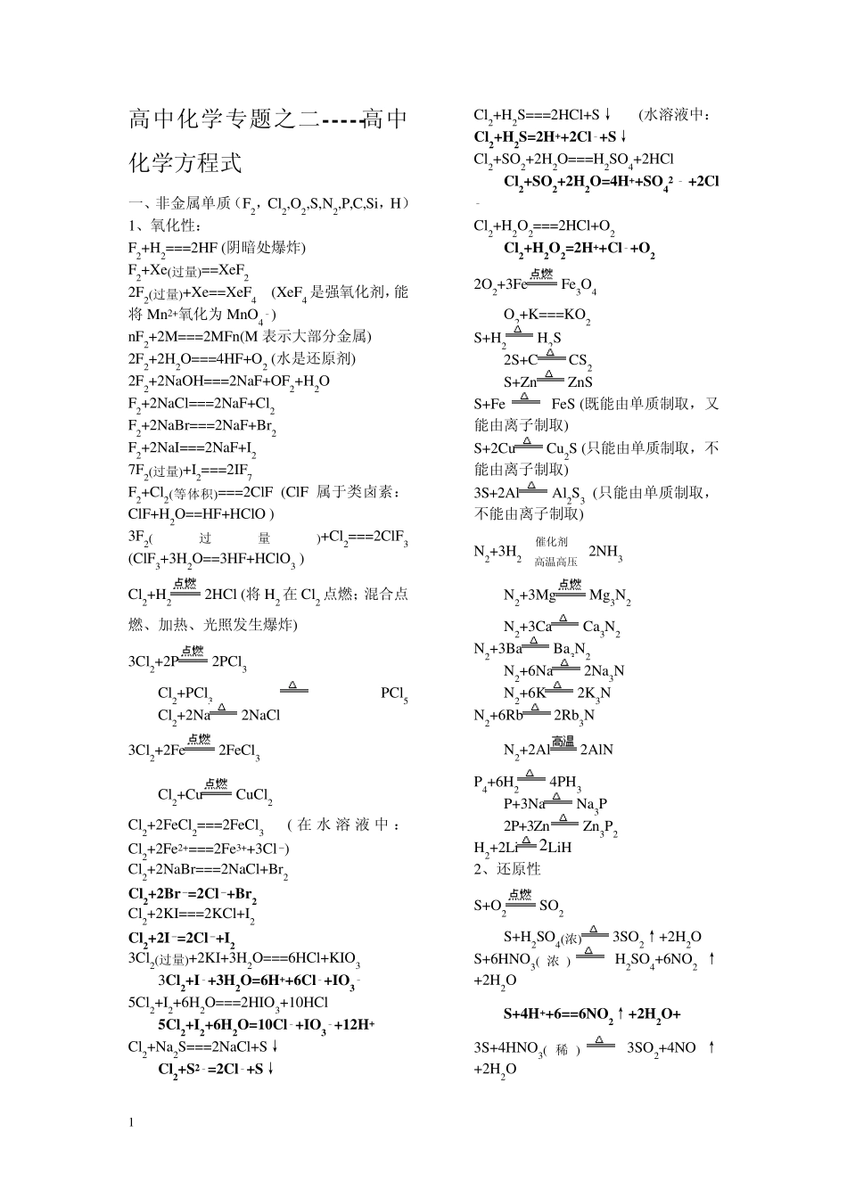 所有重要的高中化学方程式汇总[高考必备]_第1页
