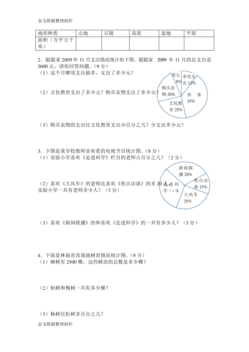 扇形统计图单元测试题_第3页