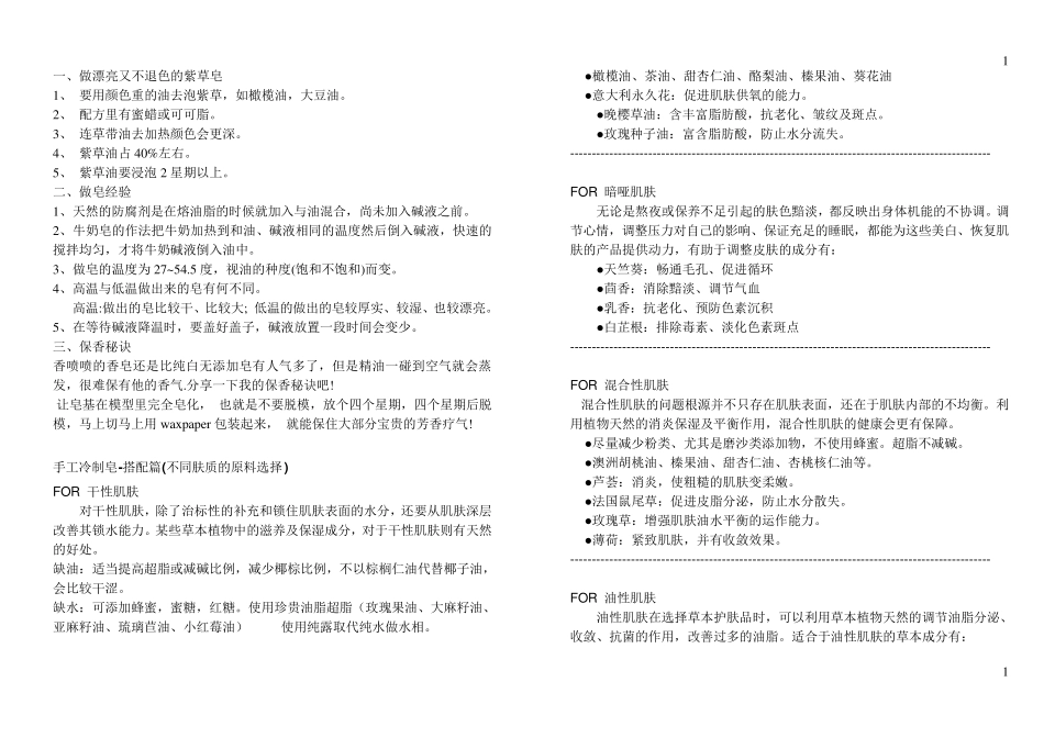 手工皂配方大全+各种材料作用_第1页