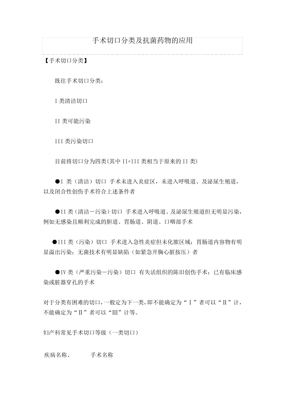 手术切口分类及抗菌药物的应用_第1页