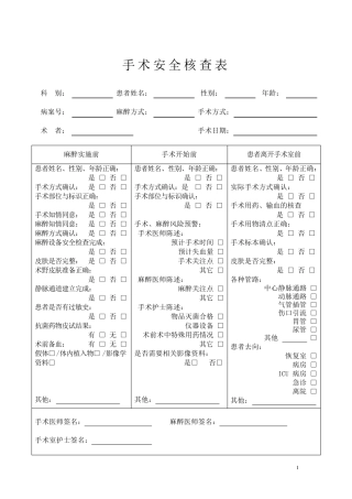 手术安全核查表及流程