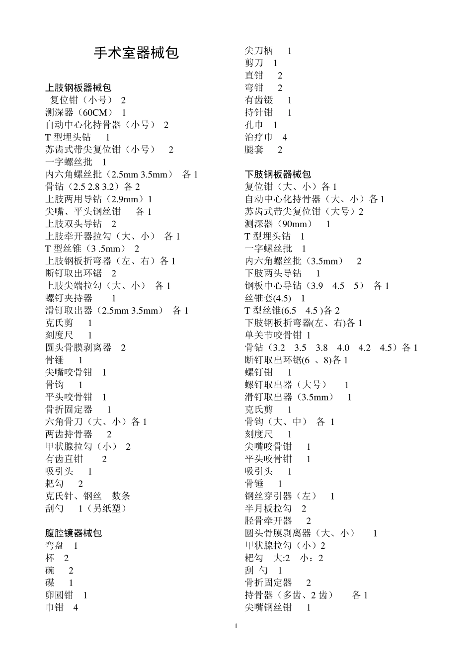 手术室各类器械包清单_第1页