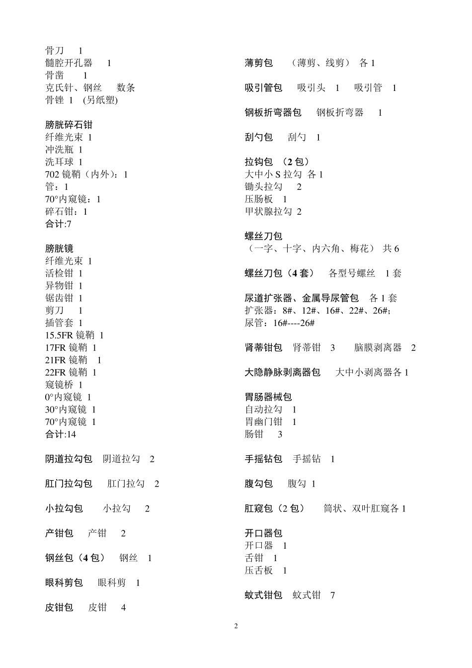 手术室各类器械包清单_第2页