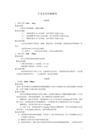 手术室常用药