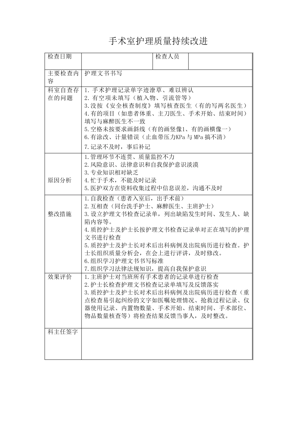 手术室护理质量持续改进记录_第1页