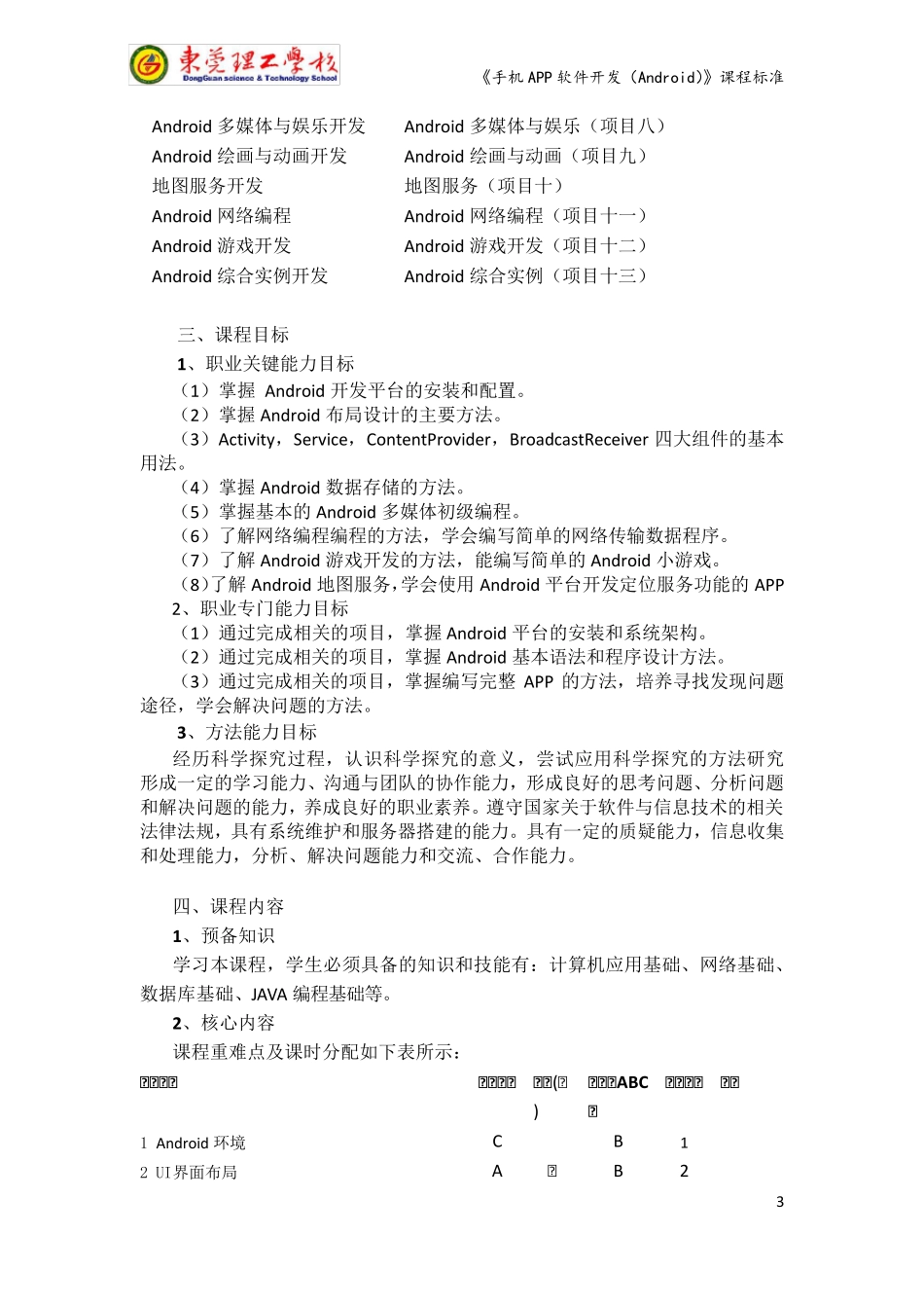 手机APP软件开发(Android)课程标准_第3页