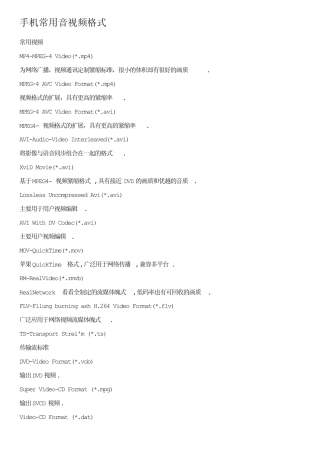 手机常用音视频格式每个格式的优点缺点都有说明