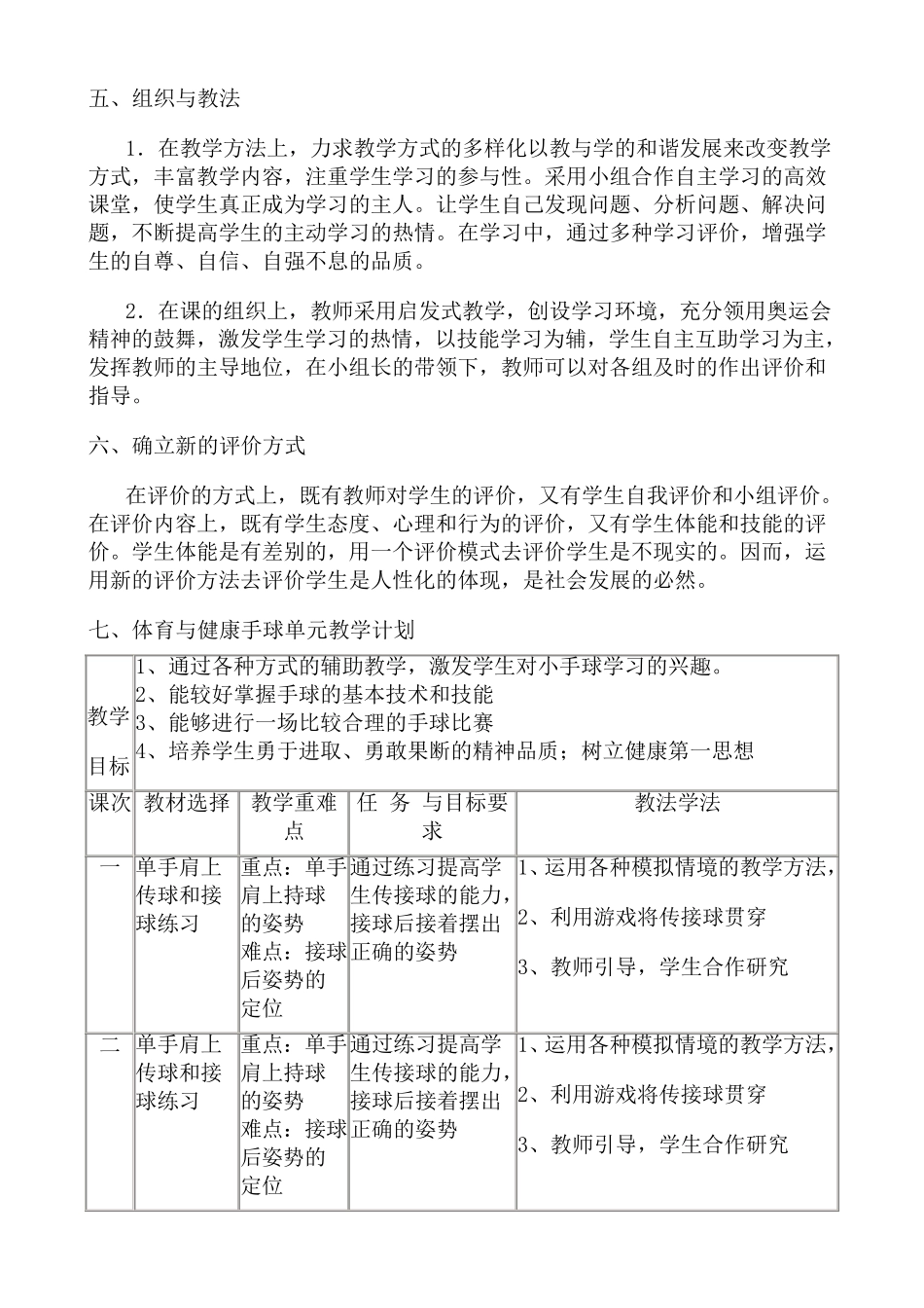 手球单元计划及18课教案_第2页