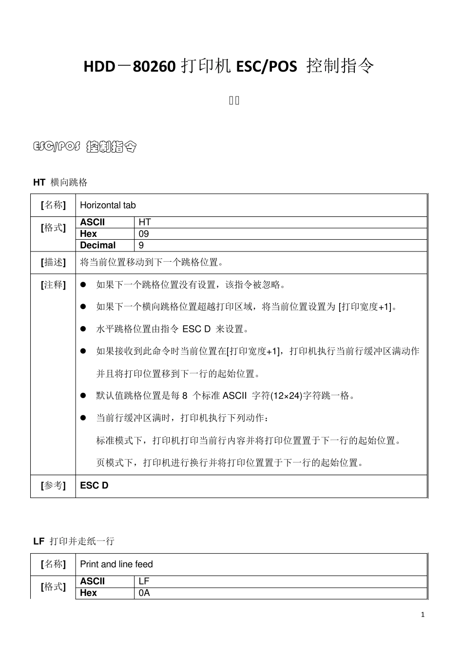 打印机ESCPOS控制指令_第1页