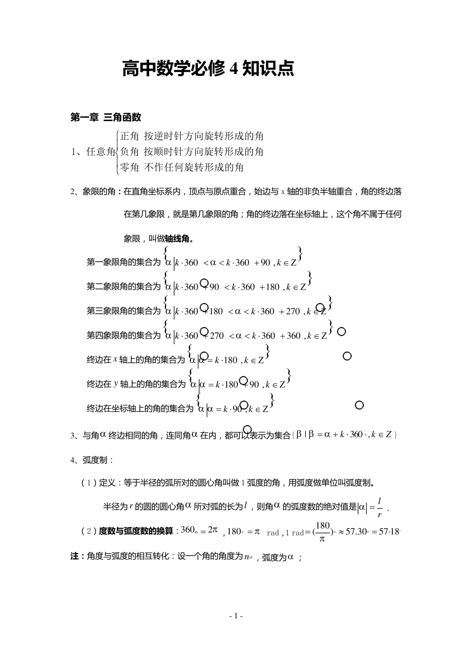 打印版高中数学必修四知识点(非常详细)_第1页