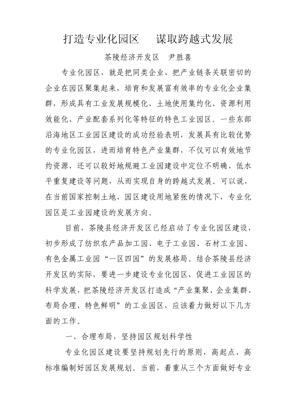打造专业化园区谋取跨越式发展_第1页
