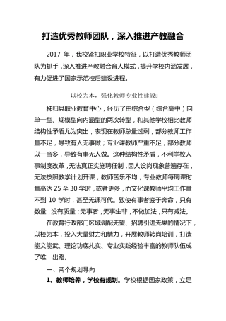 打造优秀教师团队,深入推进产教融合