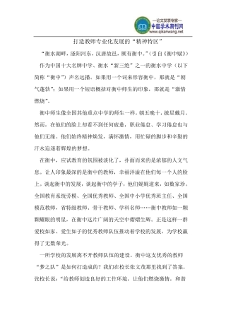 打造教师专业化发展的“精神特区”