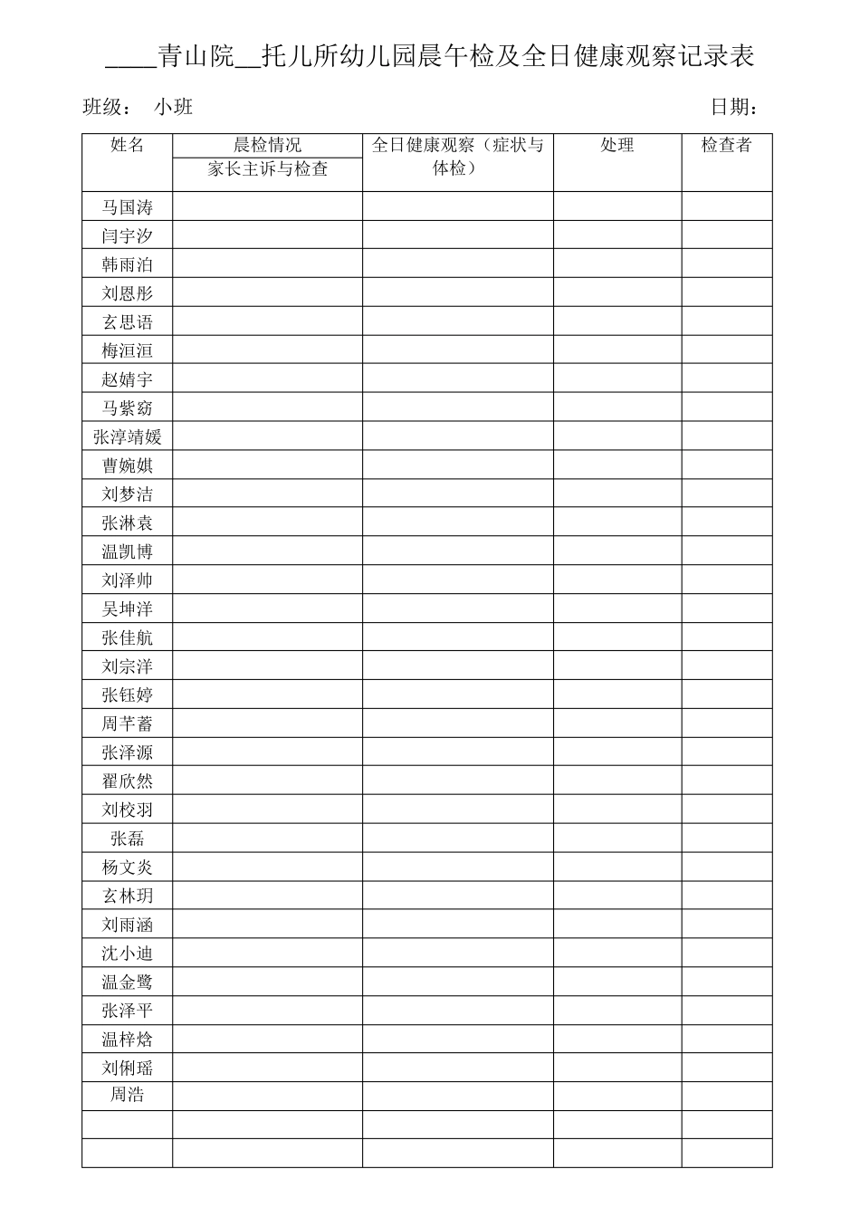 托儿所幼儿园晨午检及全日健康观察记录表_第3页