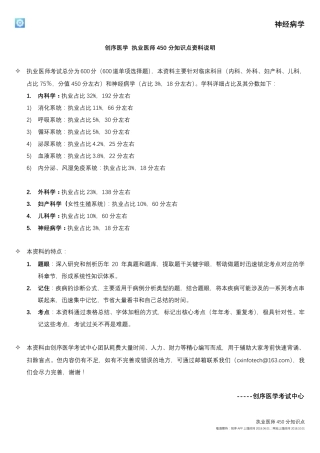 执业医师450分知识点背诵神经病学